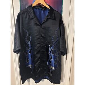 Vintage MT:2 Men's Button Up Shirt Size 3XL Black Cocktail Flames Long Sleeve